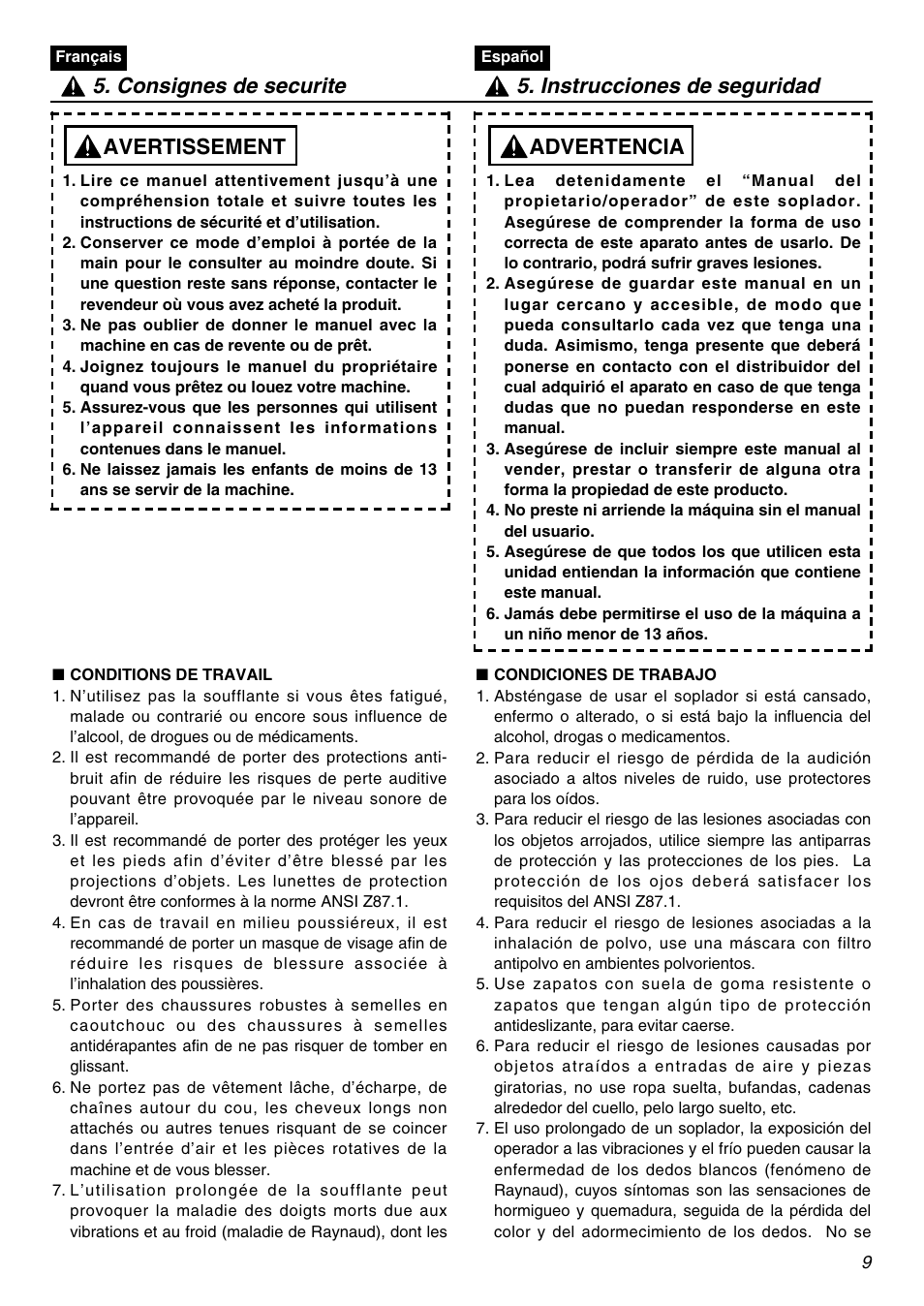 Advertencia | Zenoah HBZ2601-CA User Manual | Page 9 / 52