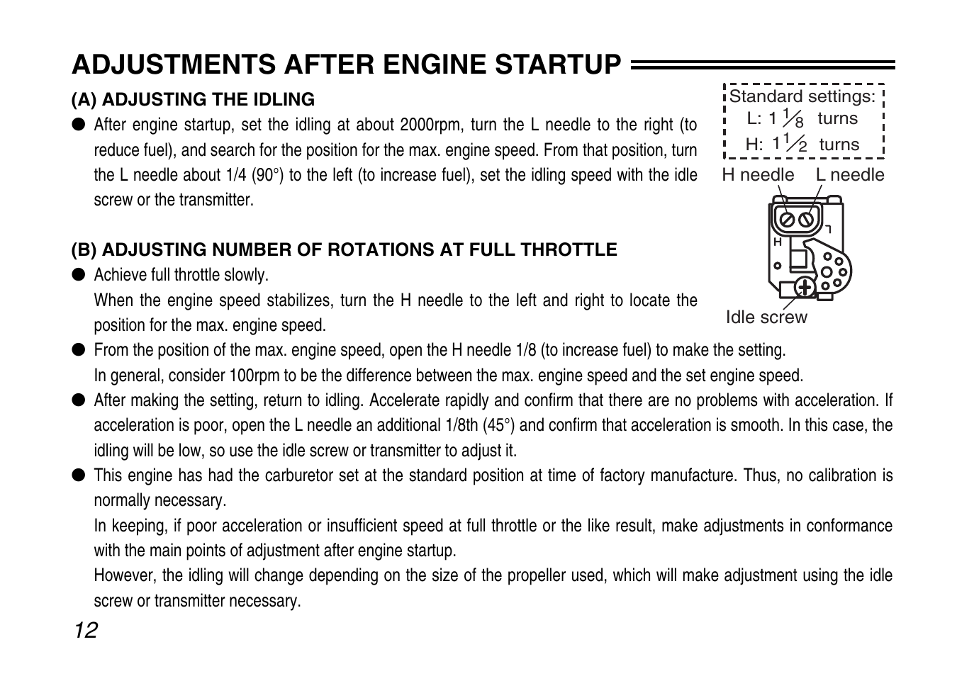 Adjustments after engine startup | Zenoah G200PU User Manual | Page 12 / 20