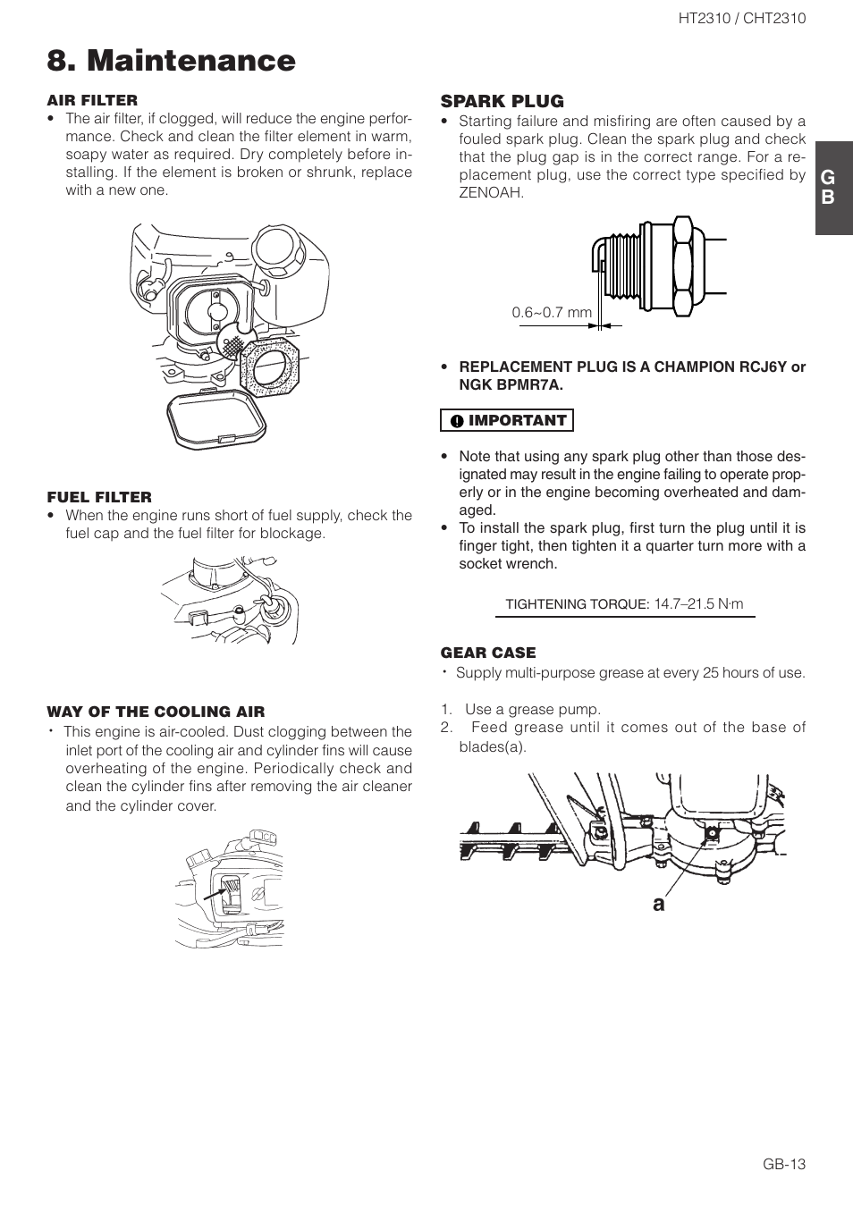 Maintenance | Zenoah HT2310 User Manual | Page 13 / 15