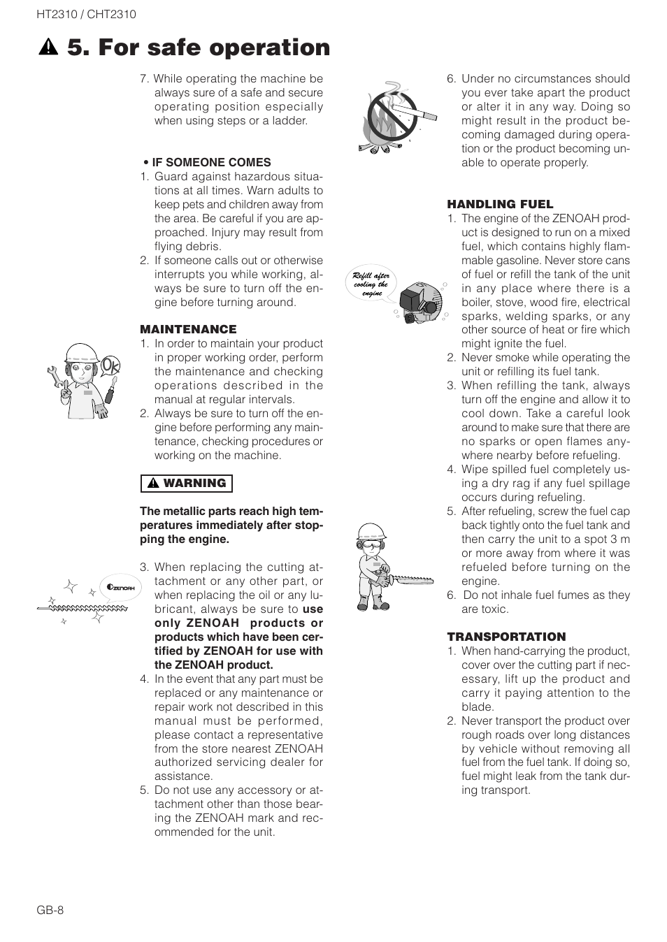 For safe operation | Zenoah HT2310 User Manual | Page 8 / 15