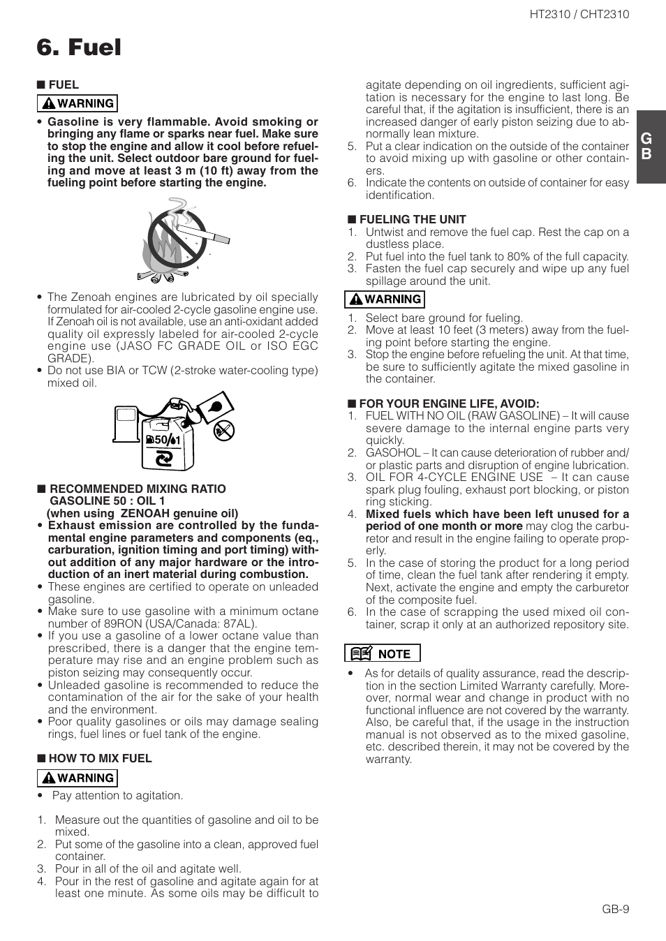 Fuel | Zenoah HT2310 User Manual | Page 9 / 15