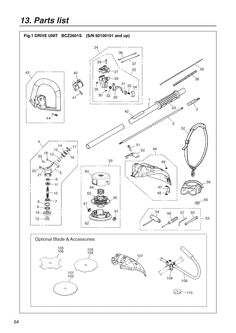 Parts list | Zenoah BCZ2601SU User Manual | Page 54 / 64