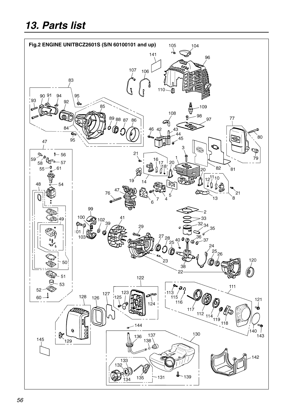 Parts list | Zenoah BCZ2601SU User Manual | Page 56 / 64