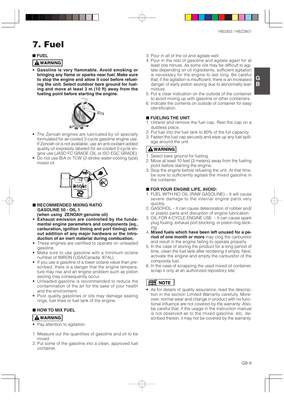 Fuel | Zenoah HBZ2601 User Manual | Page 9 / 16