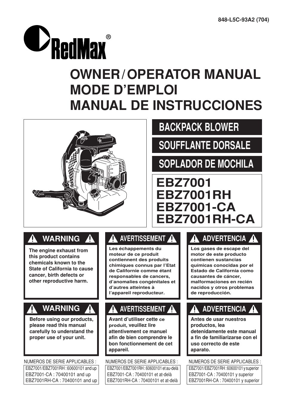 Zenoah EBZ7001-CA User Manual | 60 pages