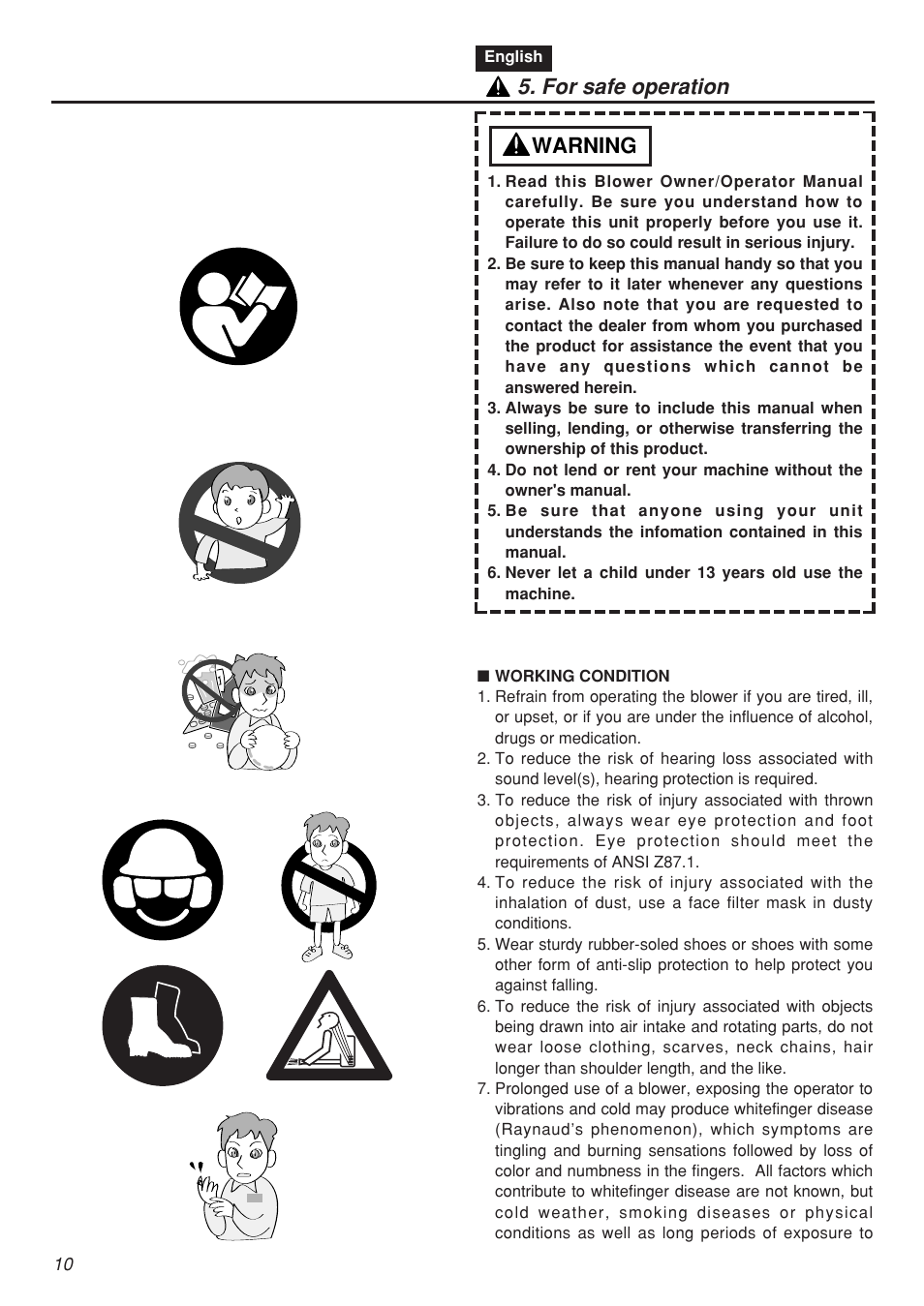 Warning 5. for safe operation | Zenoah EBZ7001-CA User Manual | Page 10 / 60