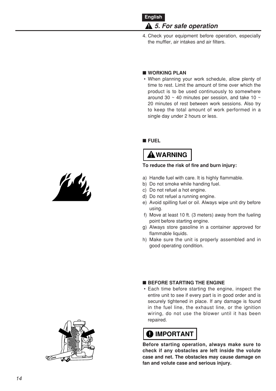 Important warning 5. for safe operation | Zenoah EBZ7001-CA User Manual | Page 14 / 60