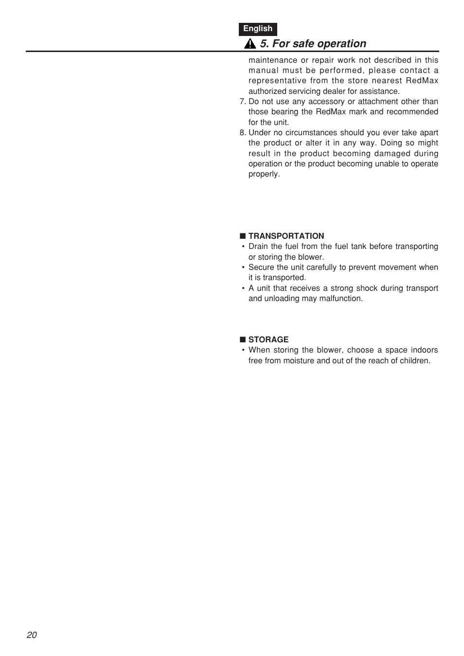 For safe operation | Zenoah EBZ7001-CA User Manual | Page 20 / 60