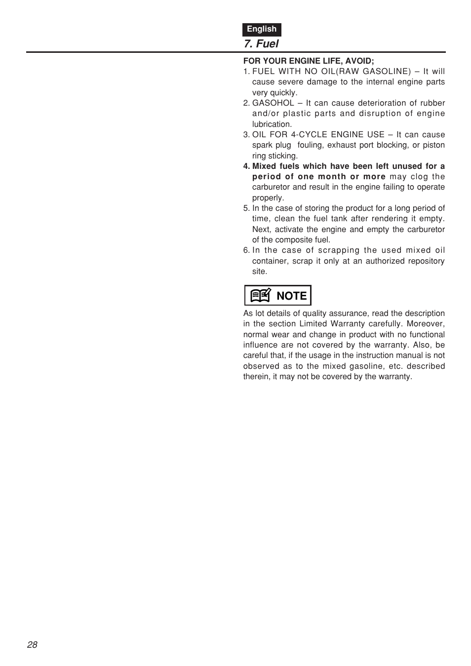 Fuel | Zenoah EBZ7001-CA User Manual | Page 28 / 60