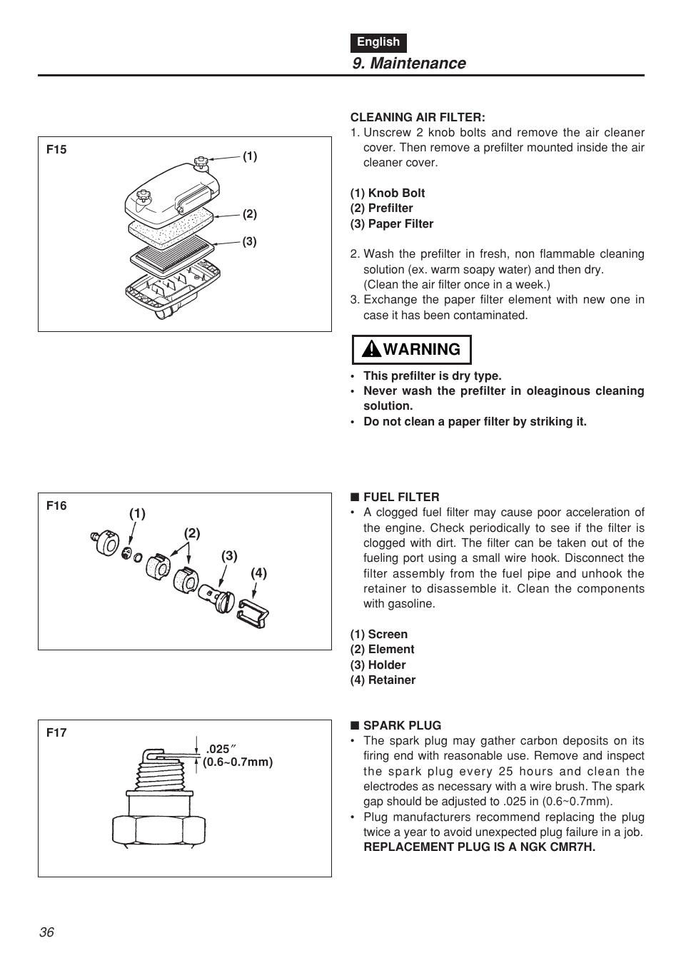 Maintenance, Warning | Zenoah EBZ7001-CA User Manual | Page 36 / 60