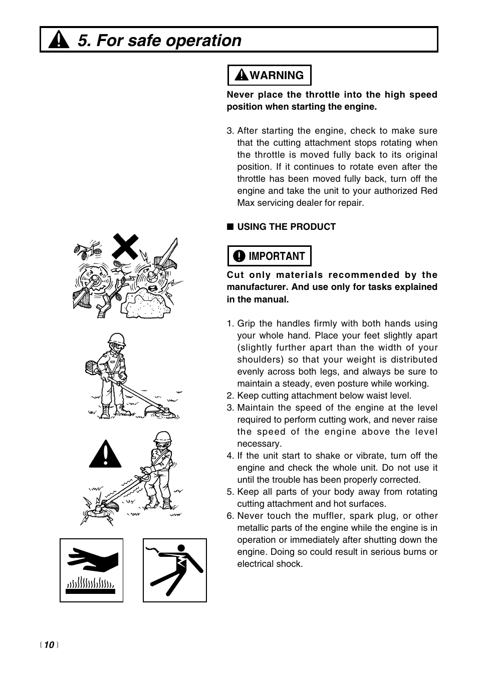 For safe operation | Zenoah EXZ2500S-BC User Manual | Page 10 / 60