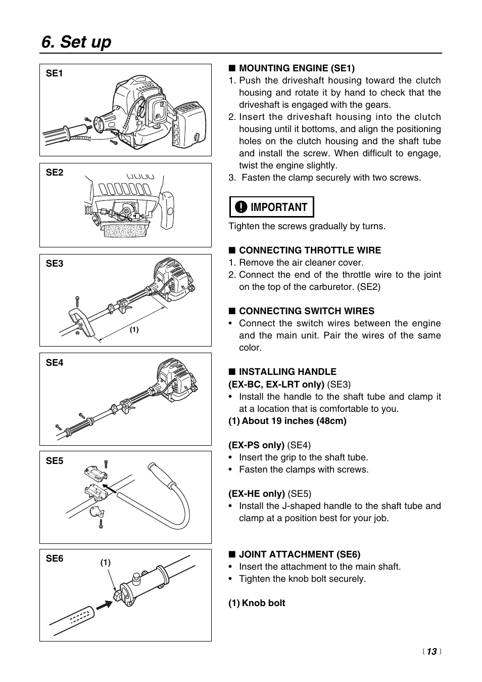 Set up, Important | Zenoah EXZ2500S-BC User Manual | Page 13 / 60