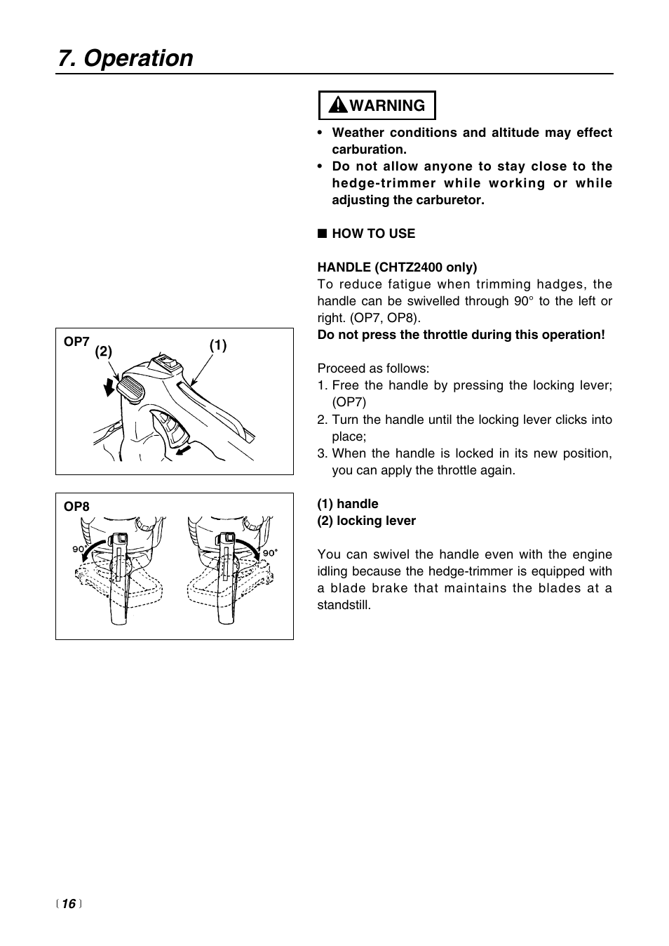 Operation | Zenoah HTZ2400 User Manual | Page 16 / 32