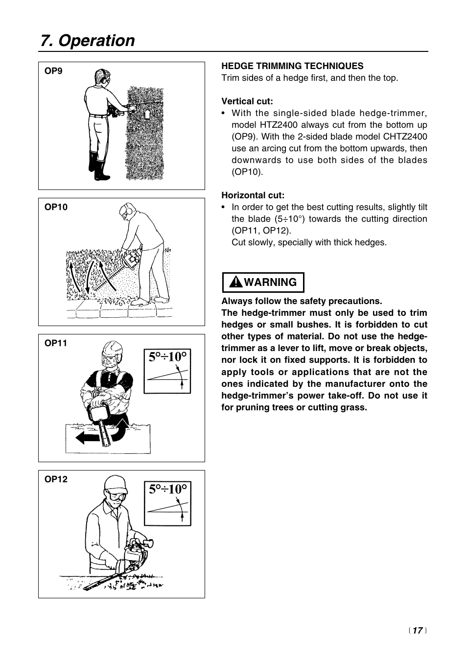 Operation | Zenoah HTZ2400 User Manual | Page 17 / 32