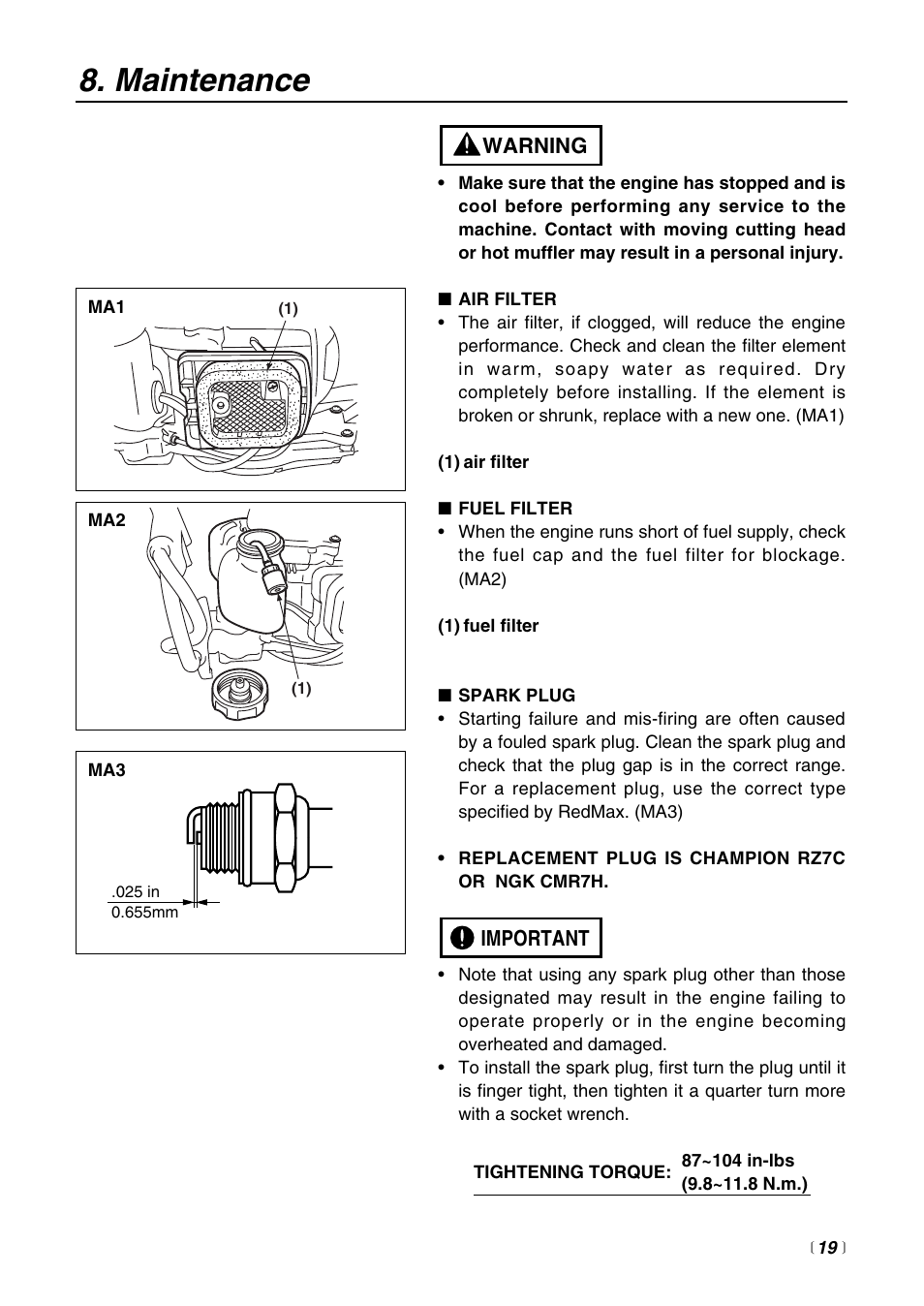 Maintenance | Zenoah HTZ2400 User Manual | Page 19 / 32