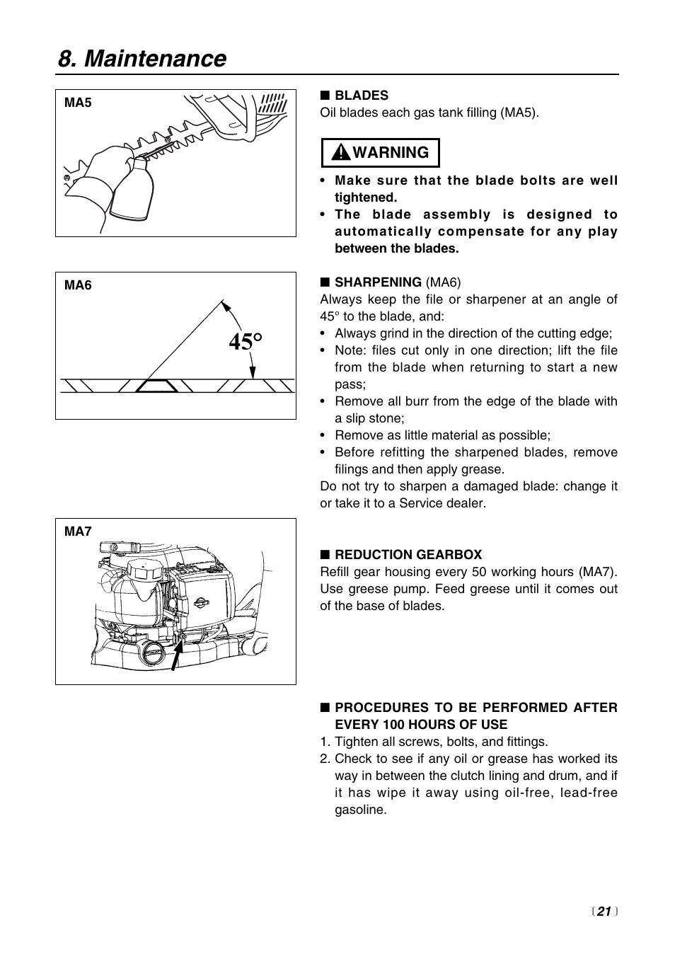 Maintenance | Zenoah HTZ2400 User Manual | Page 21 / 32
