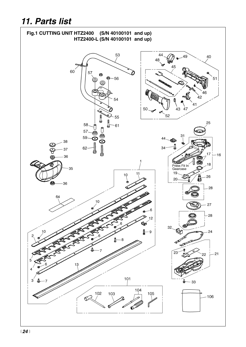Parts list | Zenoah HTZ2400 User Manual | Page 24 / 32
