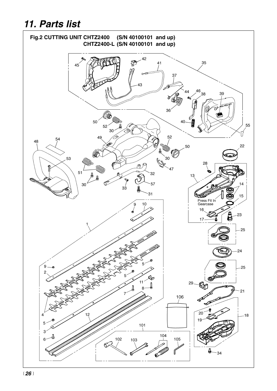 Parts list | Zenoah HTZ2400 User Manual | Page 26 / 32