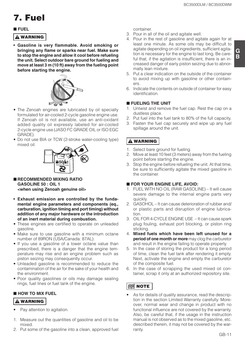 Fuel | Zenoah BC3500DWM User Manual | Page 11 / 18