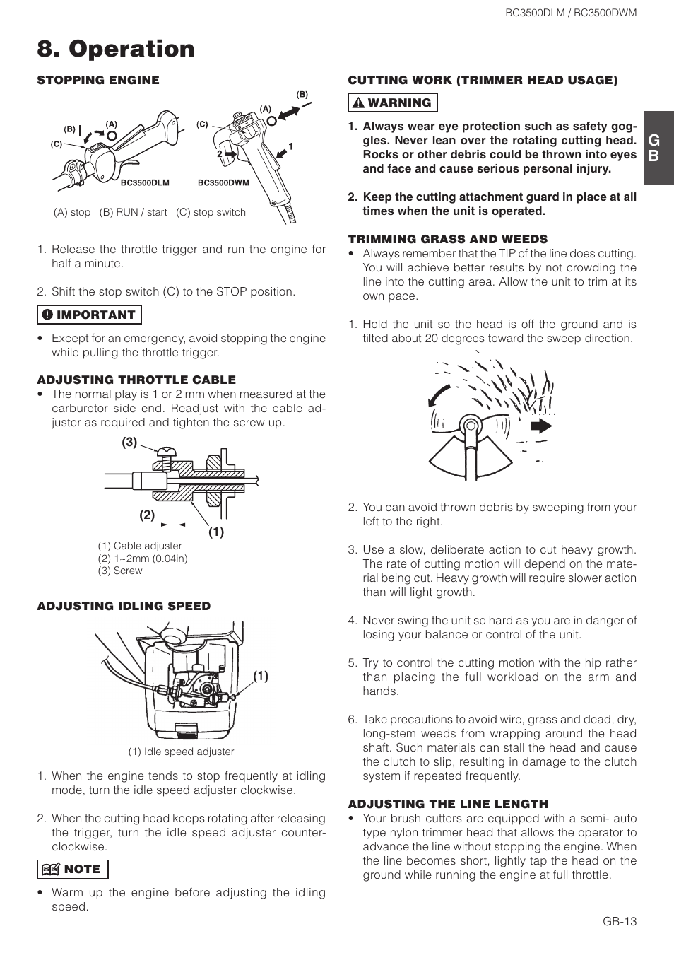 Operation | Zenoah BC3500DWM User Manual | Page 13 / 18