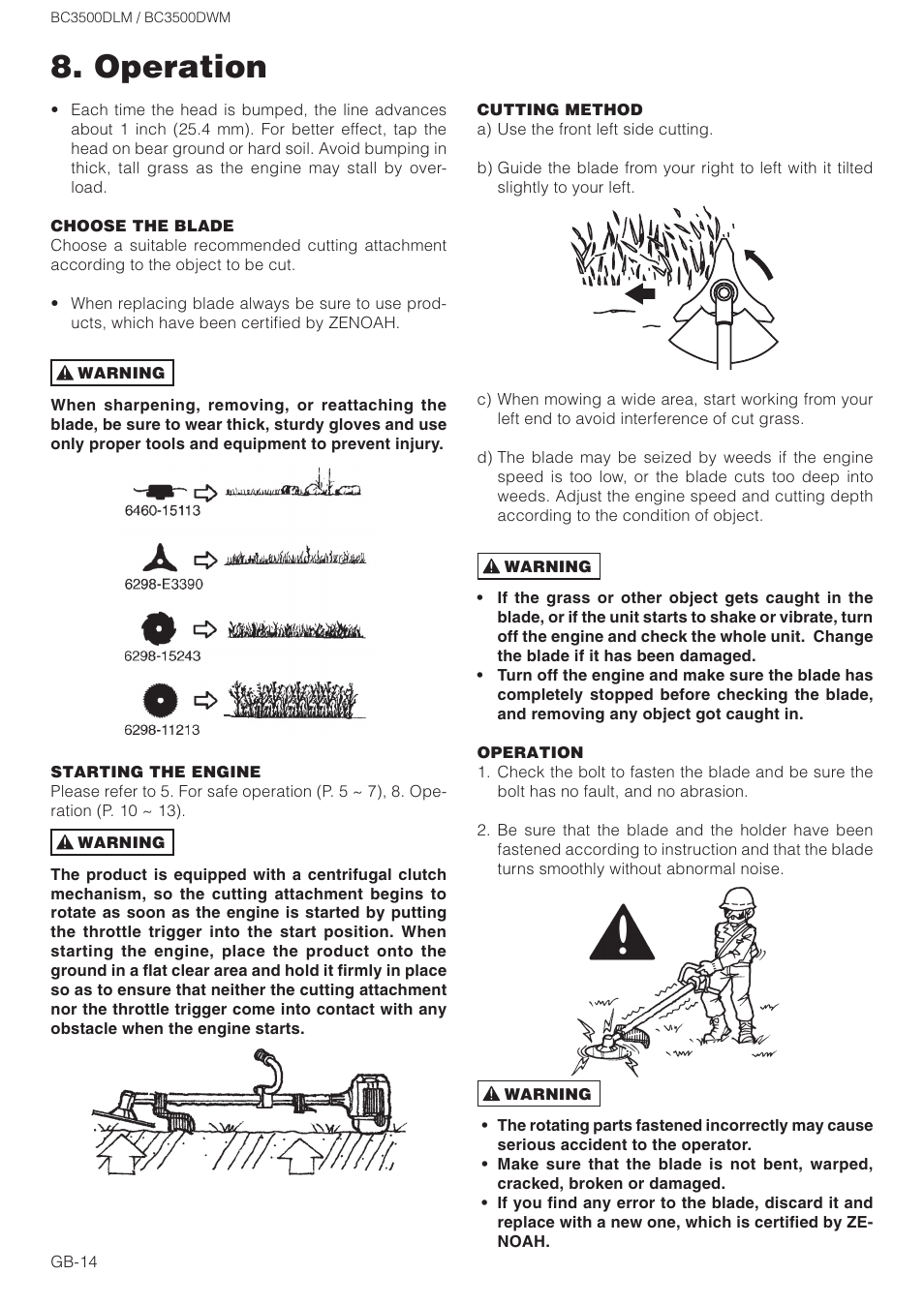 Operation | Zenoah BC3500DWM User Manual | Page 14 / 18