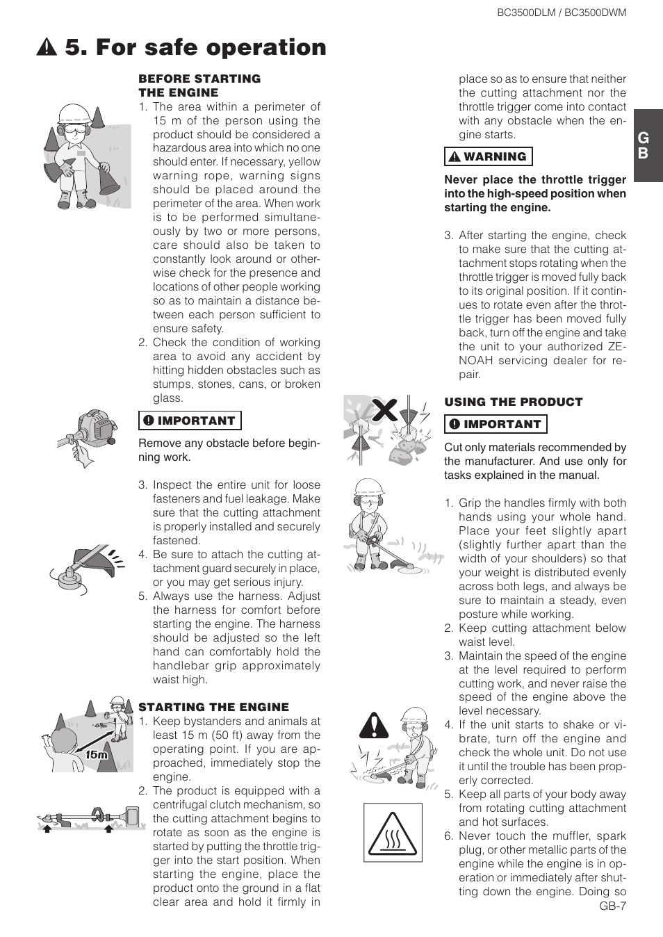For safe operation | Zenoah BC3500DWM User Manual | Page 7 / 18