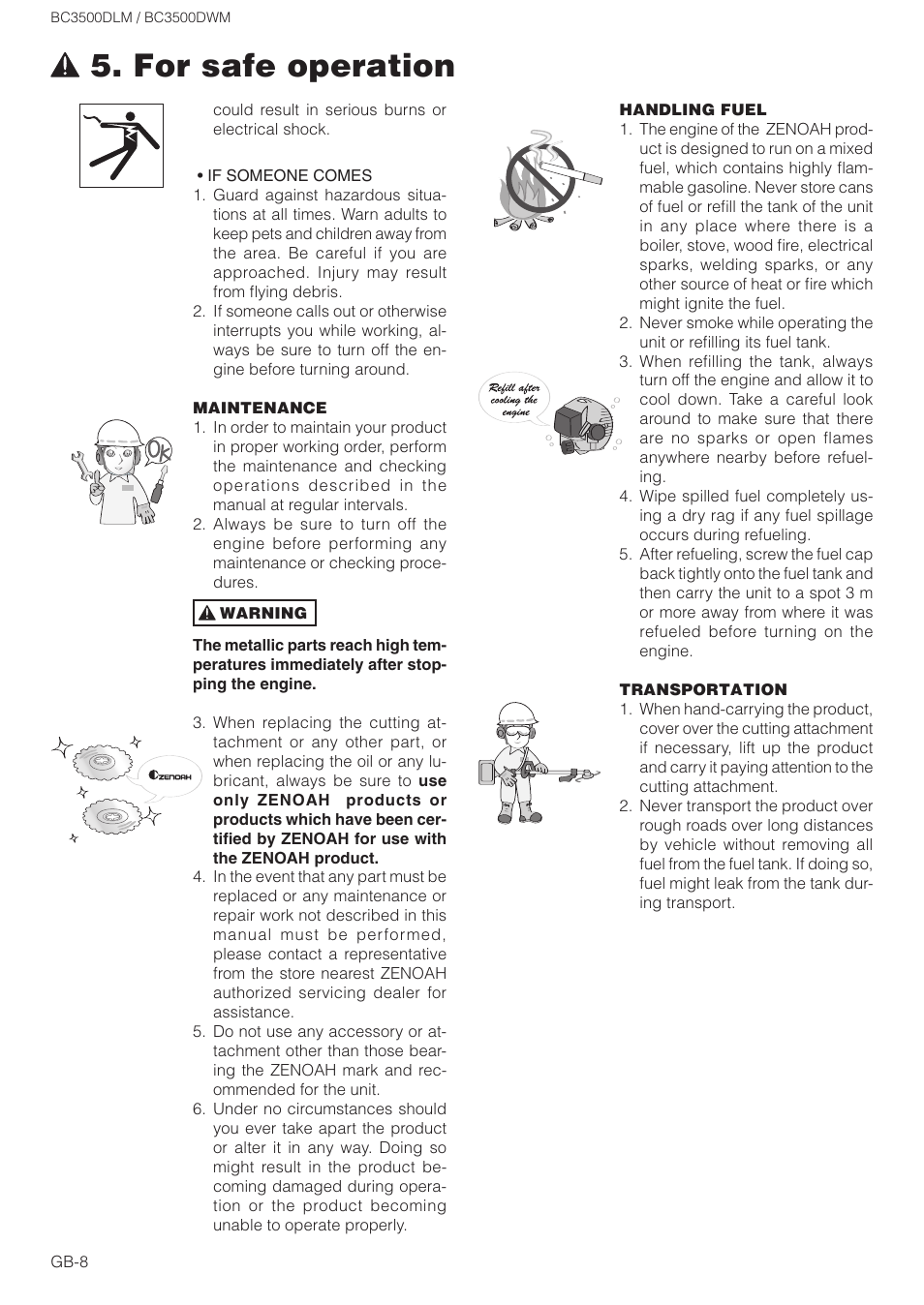 For safe operation | Zenoah BC3500DWM User Manual | Page 8 / 18