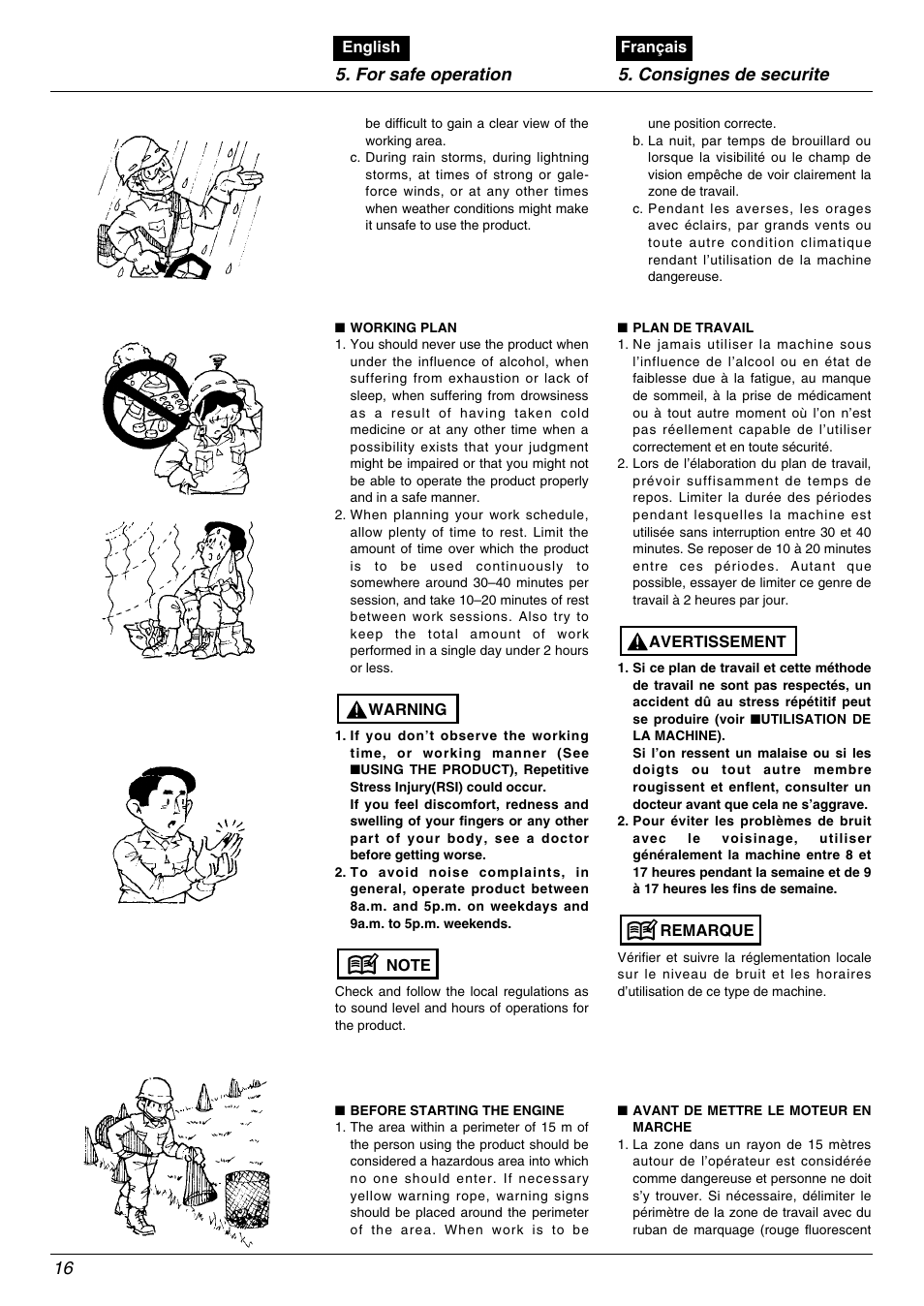 For safe operation 5. consignes de securite | Zenoah BK4500FL User Manual | Page 16 / 62