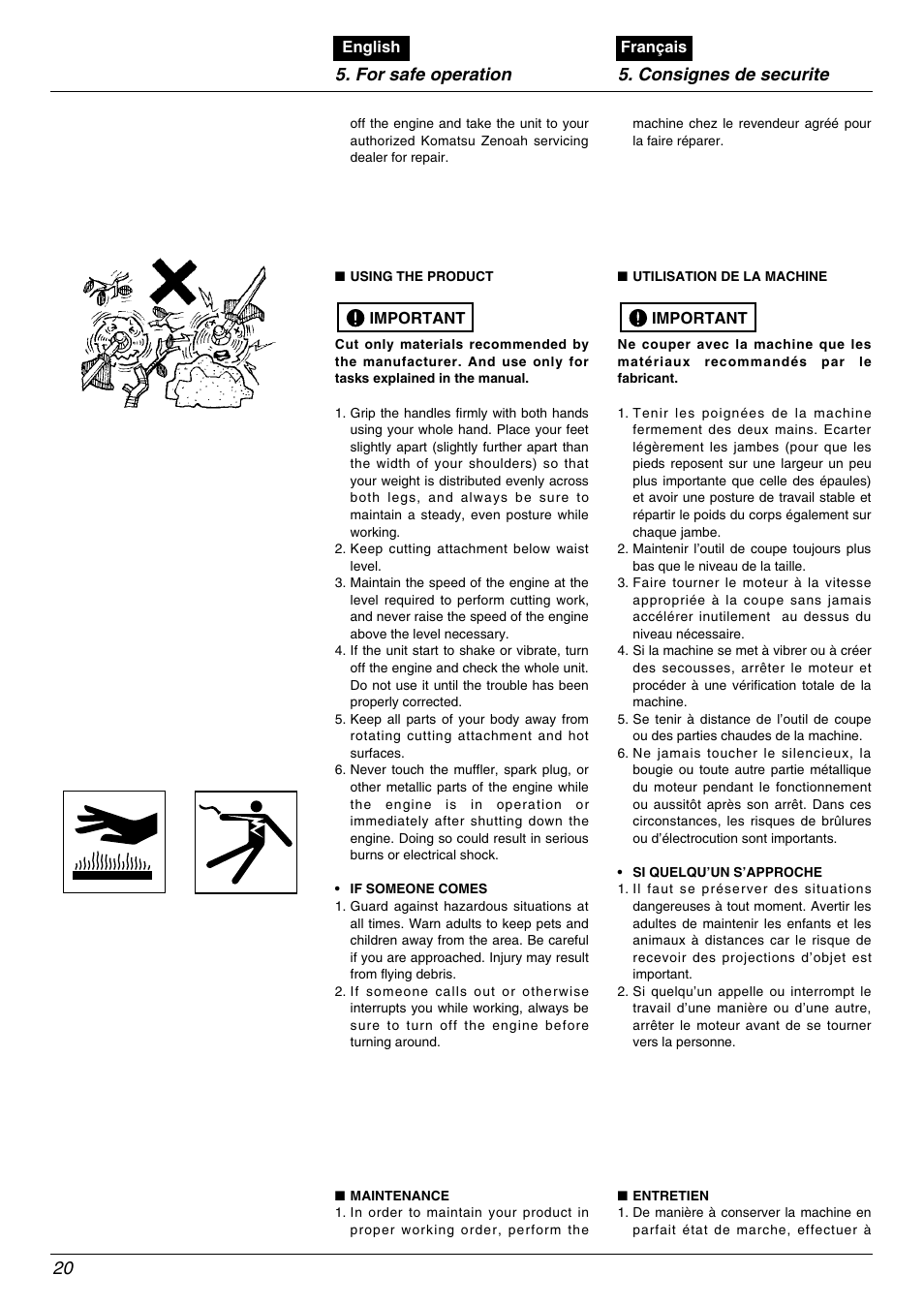 For safe operation 5. consignes de securite | Zenoah BK4500FL User Manual | Page 20 / 62