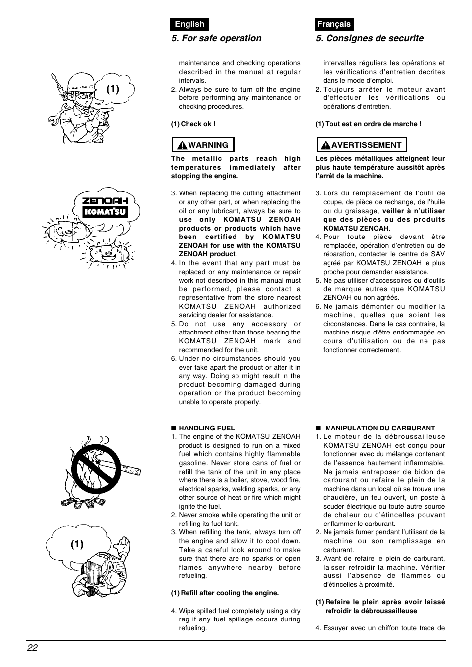 For safe operation 5. consignes de securite | Zenoah BK4500FL User Manual | Page 22 / 62