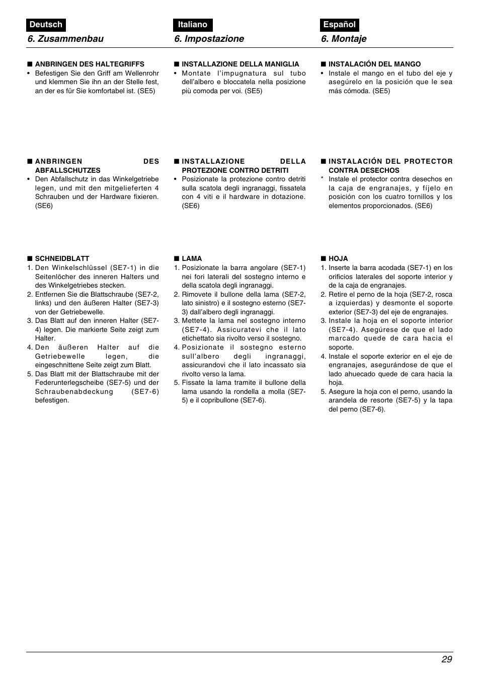 Zusammenbau 6. impostazione 6. montaje 29 | Zenoah BK4500FL User Manual | Page 29 / 62