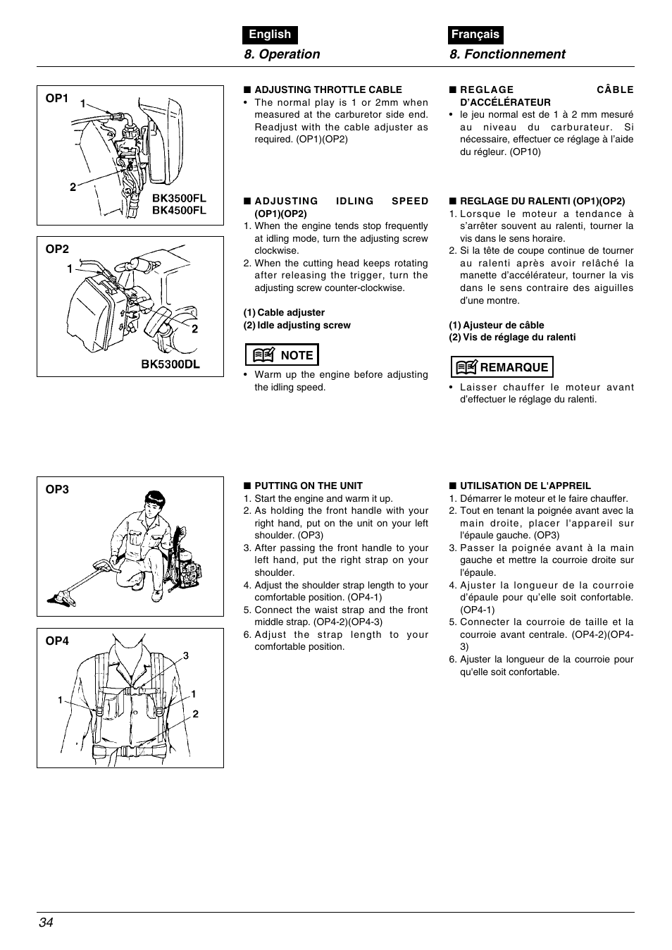 Operation 8. fonctionnement 34 | Zenoah BK4500FL User Manual | Page 34 / 62