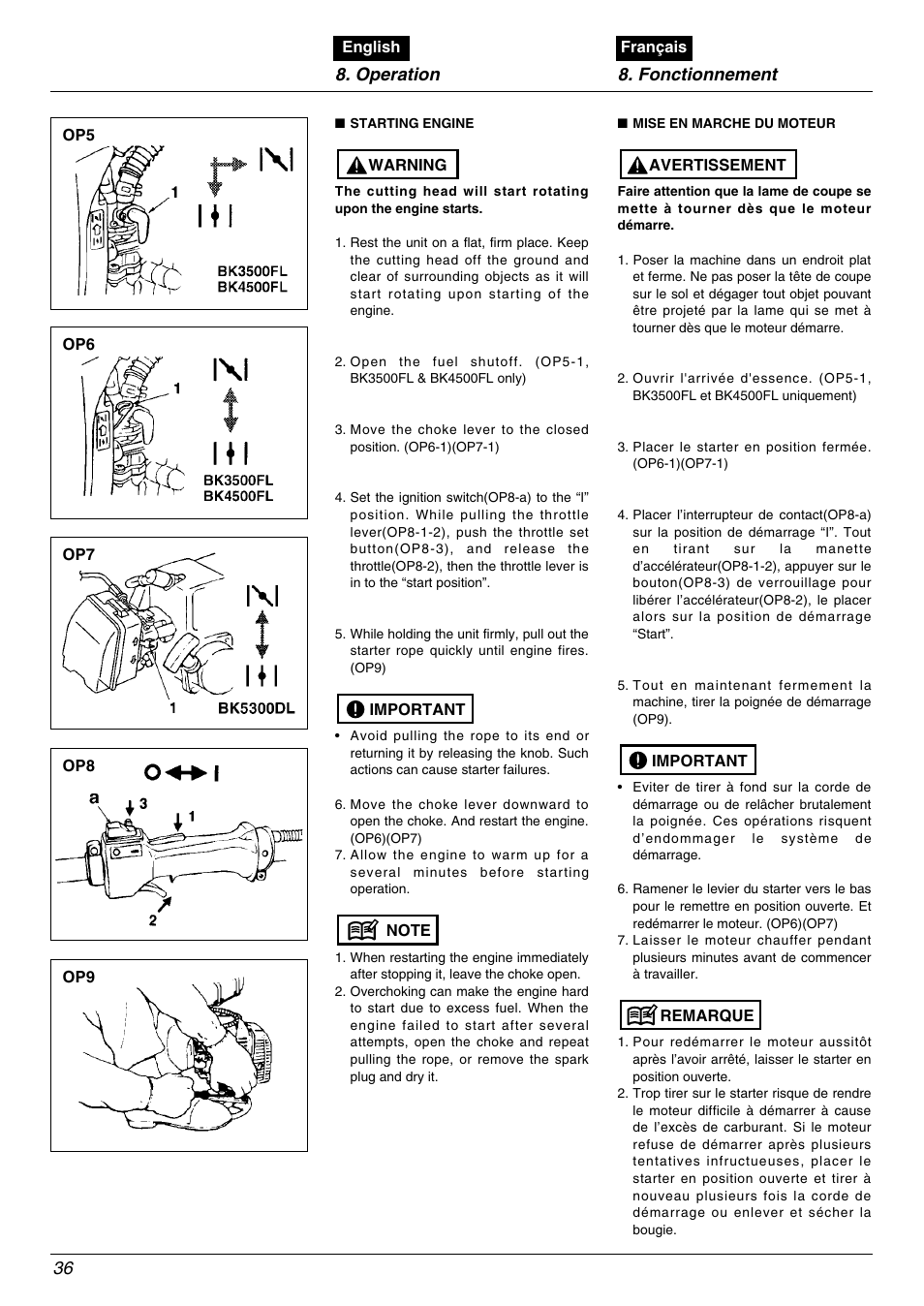 Operation 8. fonctionnement 36 | Zenoah BK4500FL User Manual | Page 36 / 62