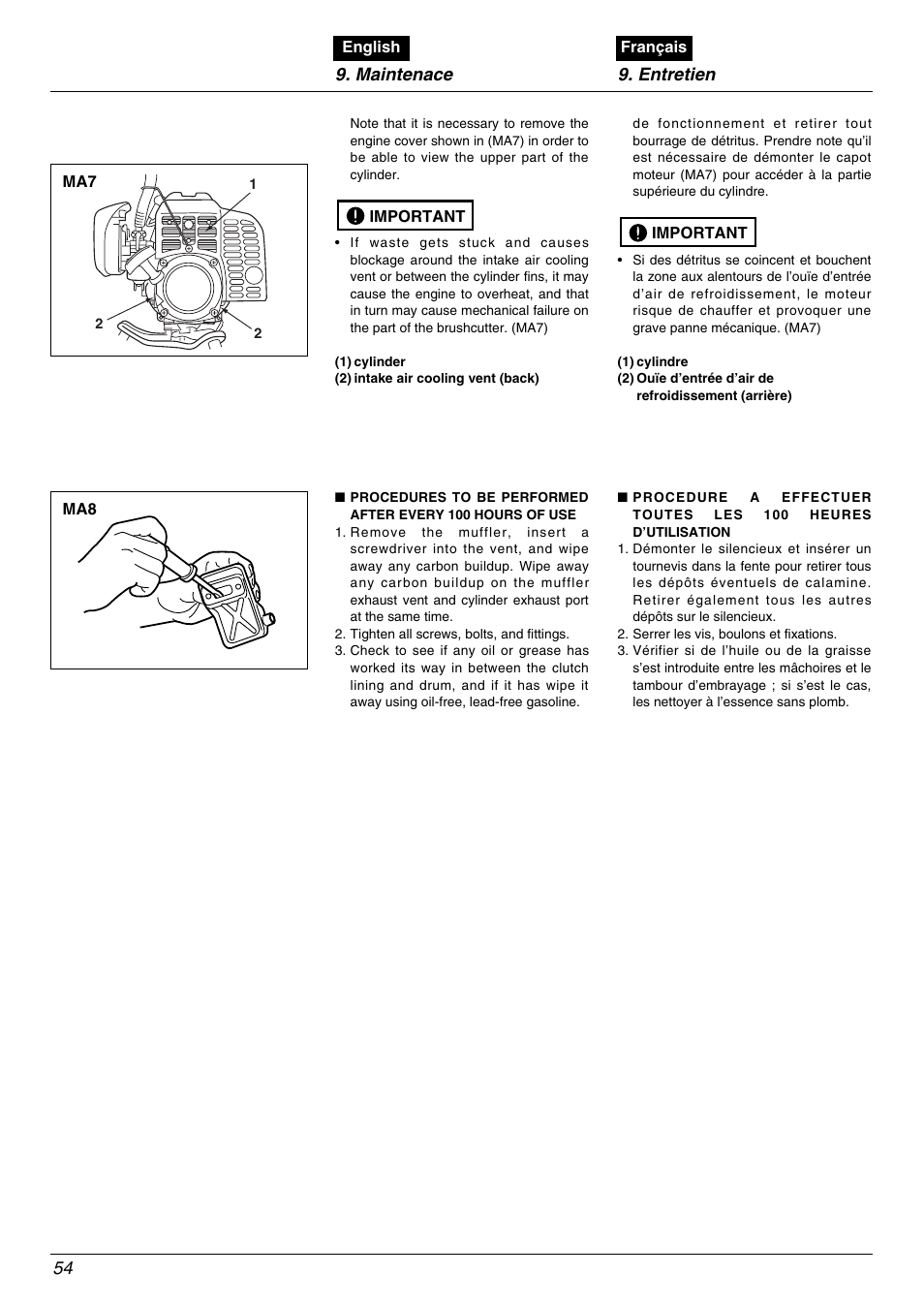 Maintenace 9. entretien 54 | Zenoah BK4500FL User Manual | Page 54 / 62