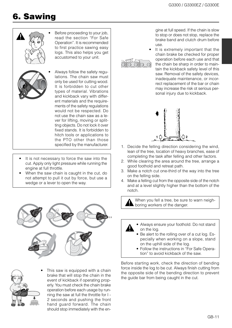 Sawing | Zenoah G3300E User Manual | Page 11 / 16