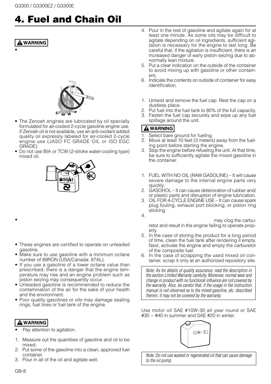 Fuel and chain oil | Zenoah G3300E User Manual | Page 8 / 16