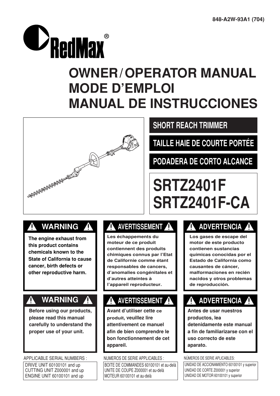 Zenoah SRTZ2401F-CA User Manual | 56 pages