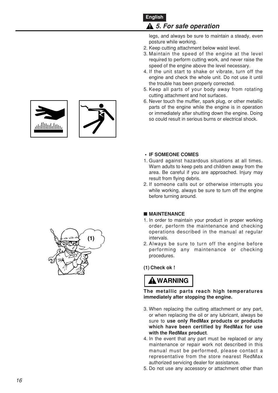 Warning 5. for safe operation | Zenoah SRTZ2401F-CA User Manual | Page 16 / 56