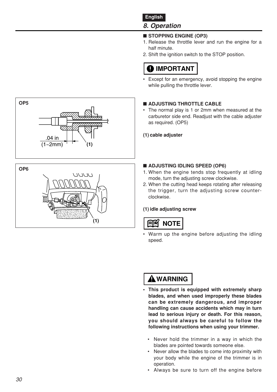 Operation | Zenoah SRTZ2401F-CA User Manual | Page 30 / 56