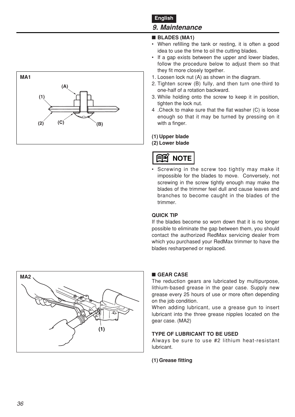 Maintenance | Zenoah SRTZ2401F-CA User Manual | Page 36 / 56