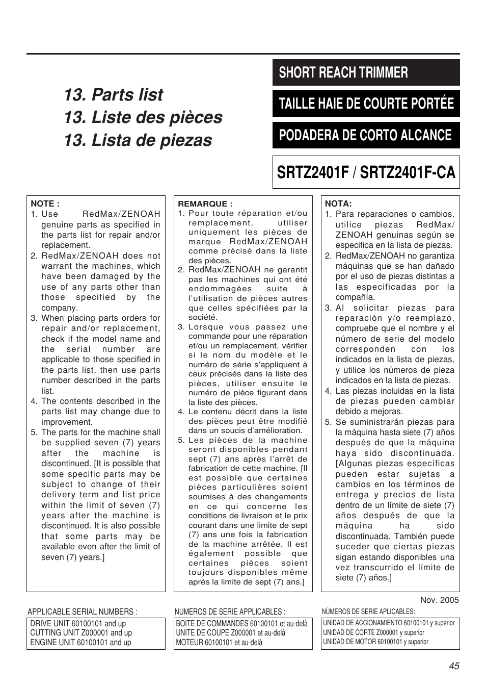 Zenoah SRTZ2401F-CA User Manual | Page 45 / 56