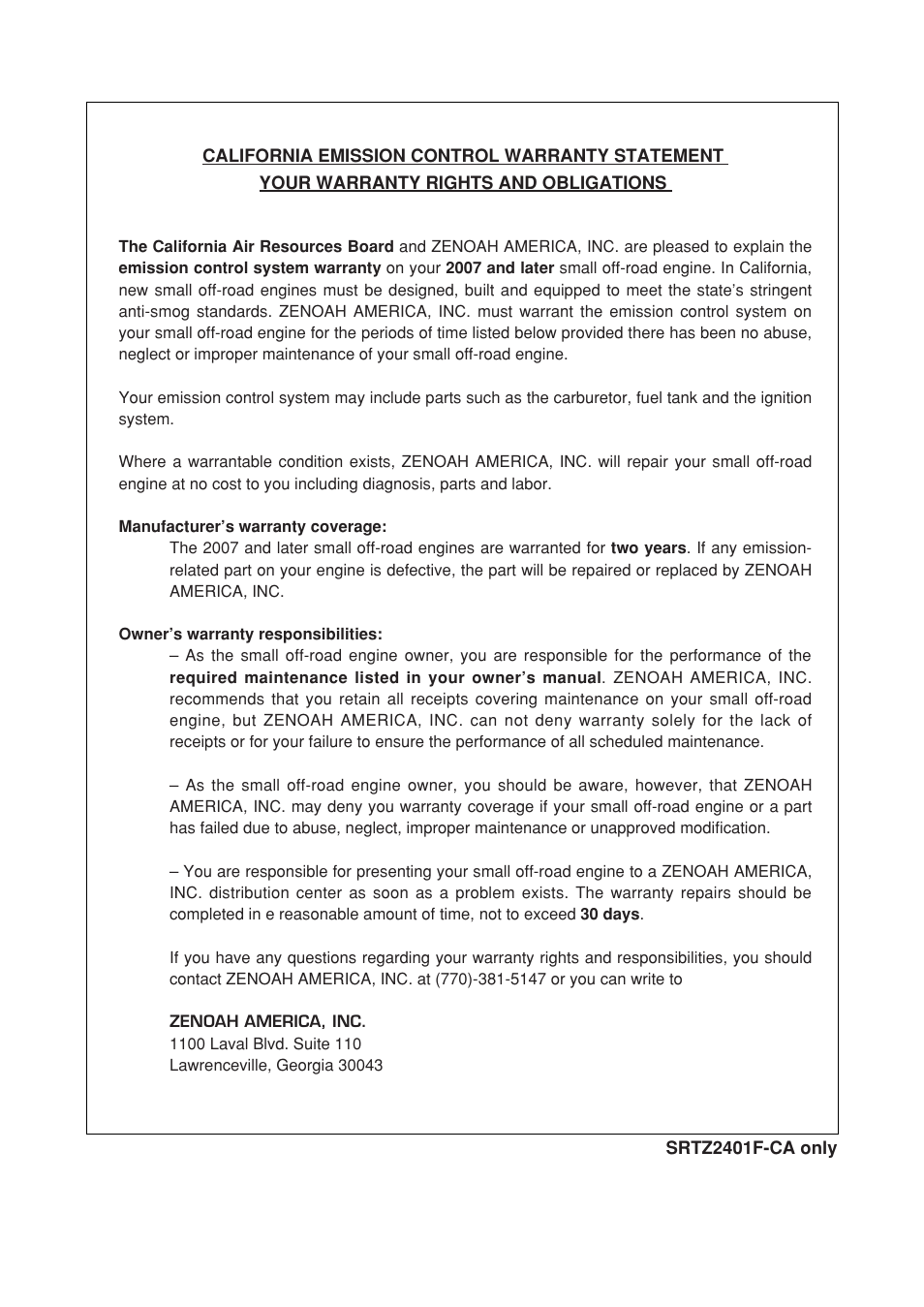 Zenoah SRTZ2401F-CA User Manual | Page 50 / 56