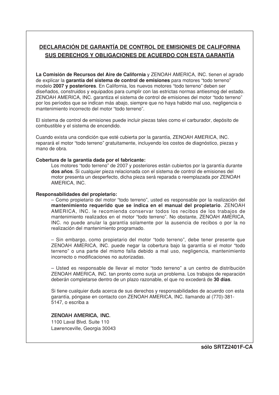 Zenoah SRTZ2401F-CA User Manual | Page 52 / 56