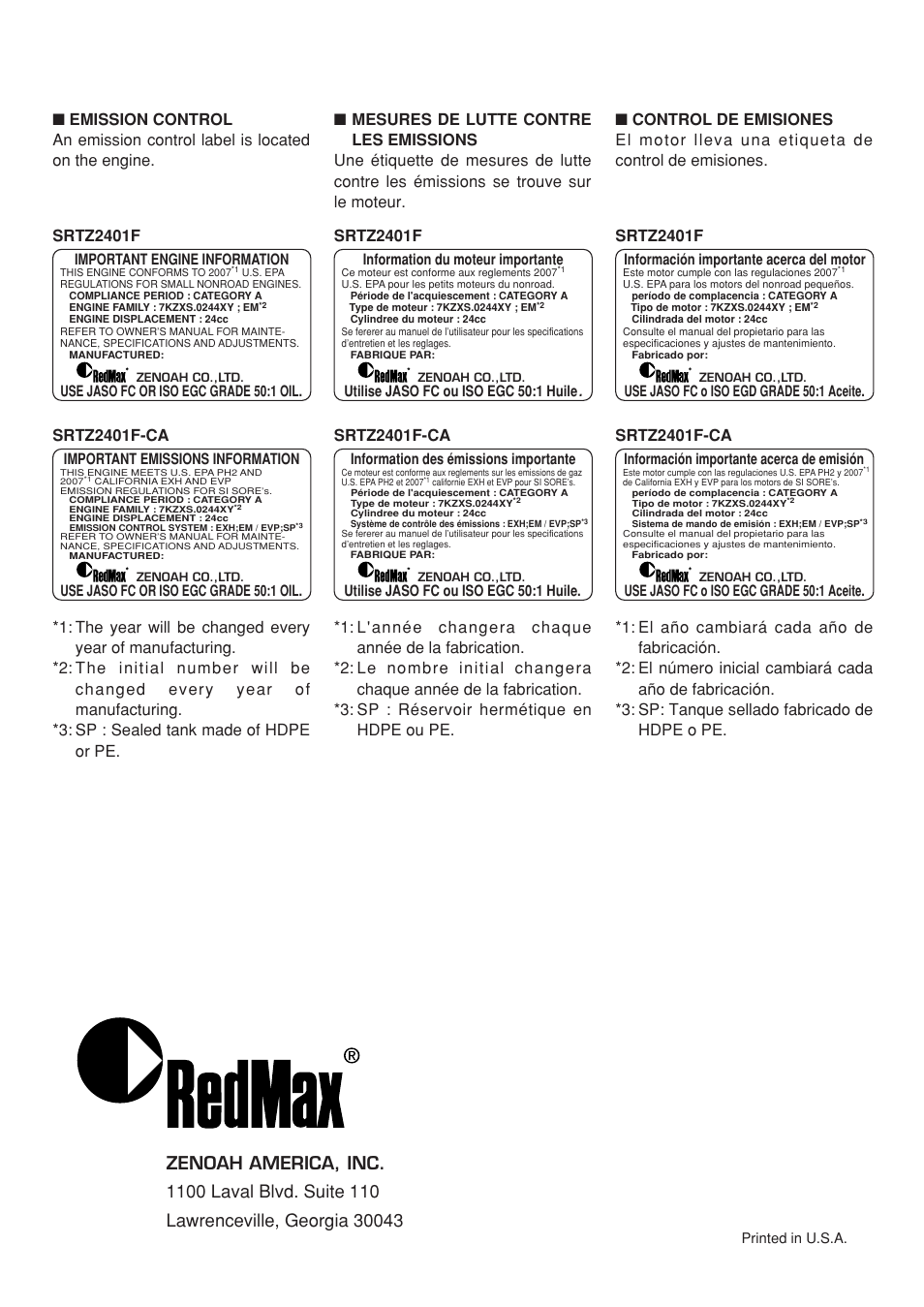 Zenoah SRTZ2401F-CA User Manual | Page 56 / 56