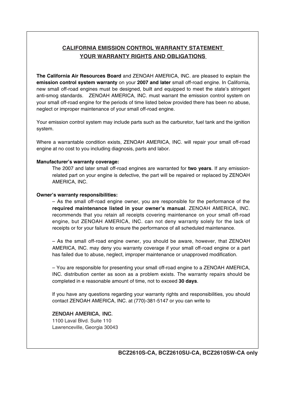 Zenoah BCZ2610SU-CA User Manual | Page 58 / 64