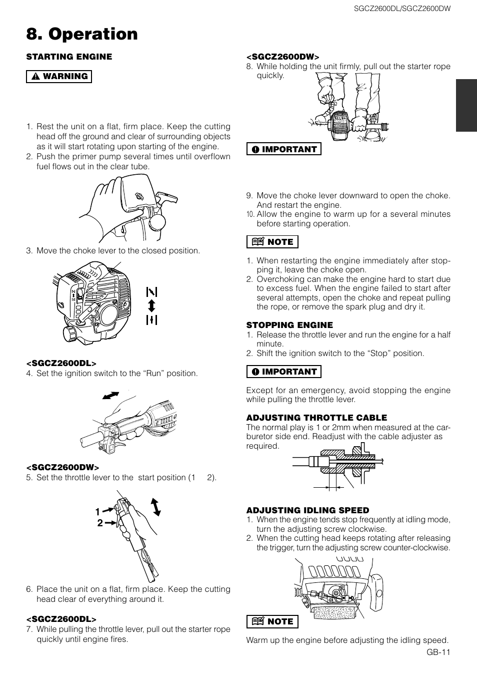 Operation | Zenoah SGCZ2600DW User Manual | Page 11 / 18