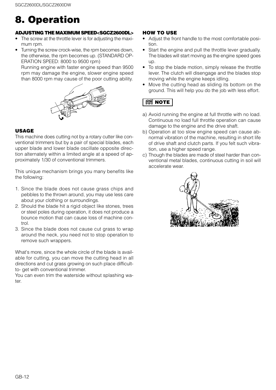 Operation | Zenoah SGCZ2600DW User Manual | Page 12 / 18