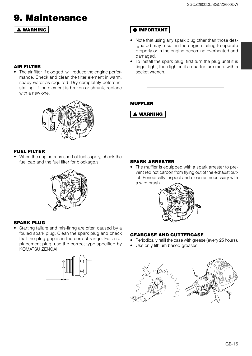 Maintenance | Zenoah SGCZ2600DW User Manual | Page 15 / 18