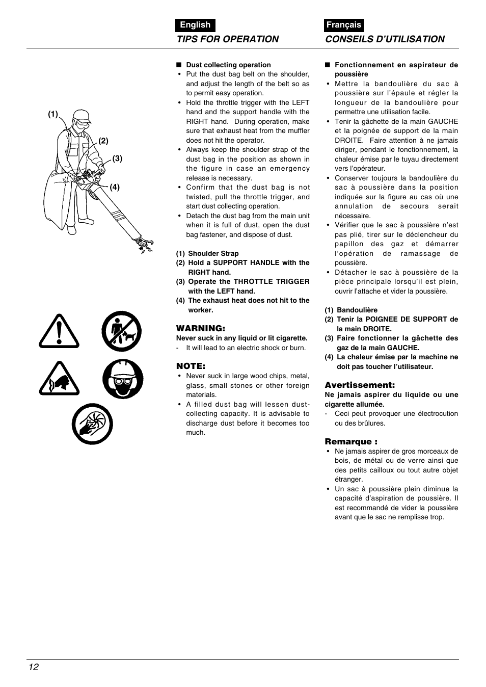 12 tips for operation conseils d’utilisation | Zenoah HB2311EZ User Manual | Page 12 / 20