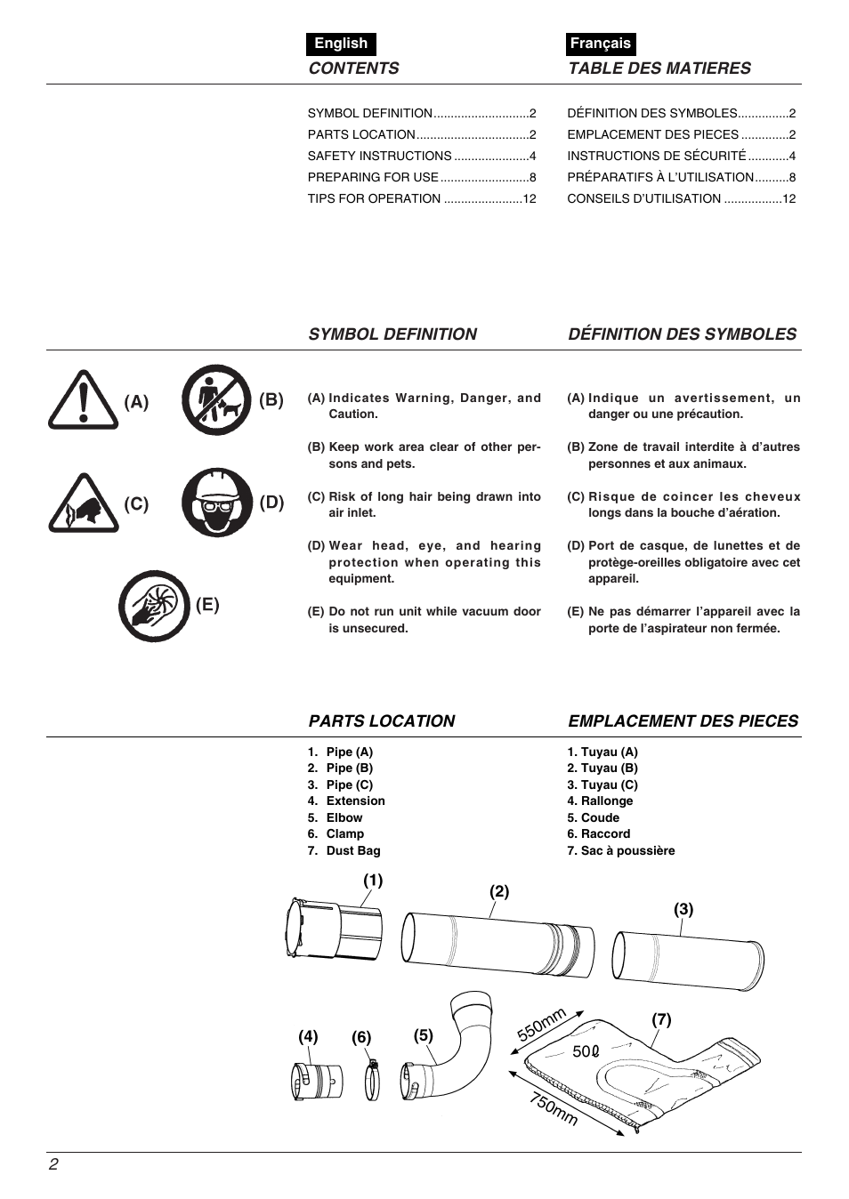 Parts location emplacement des pieces | Zenoah HB2311EZ User Manual | Page 2 / 20